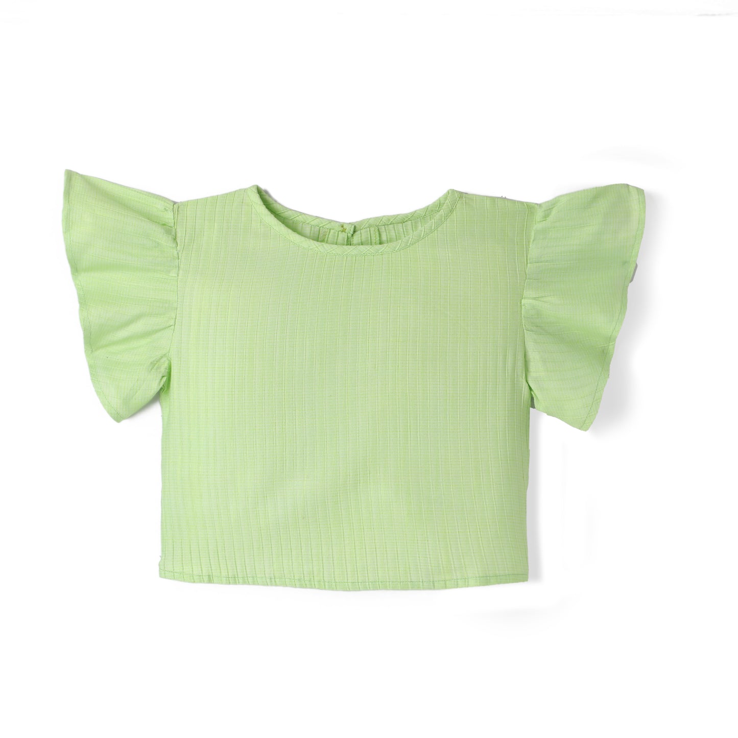 Green Premium Cotton Bio Finish Flutter Sleeves Solid Top & Shorts Co-ord Set for Girls