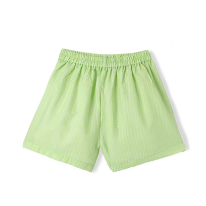 Green Premium Cotton Bio Finish Flutter Sleeves Solid Top & Shorts Co-ord Set for Girls