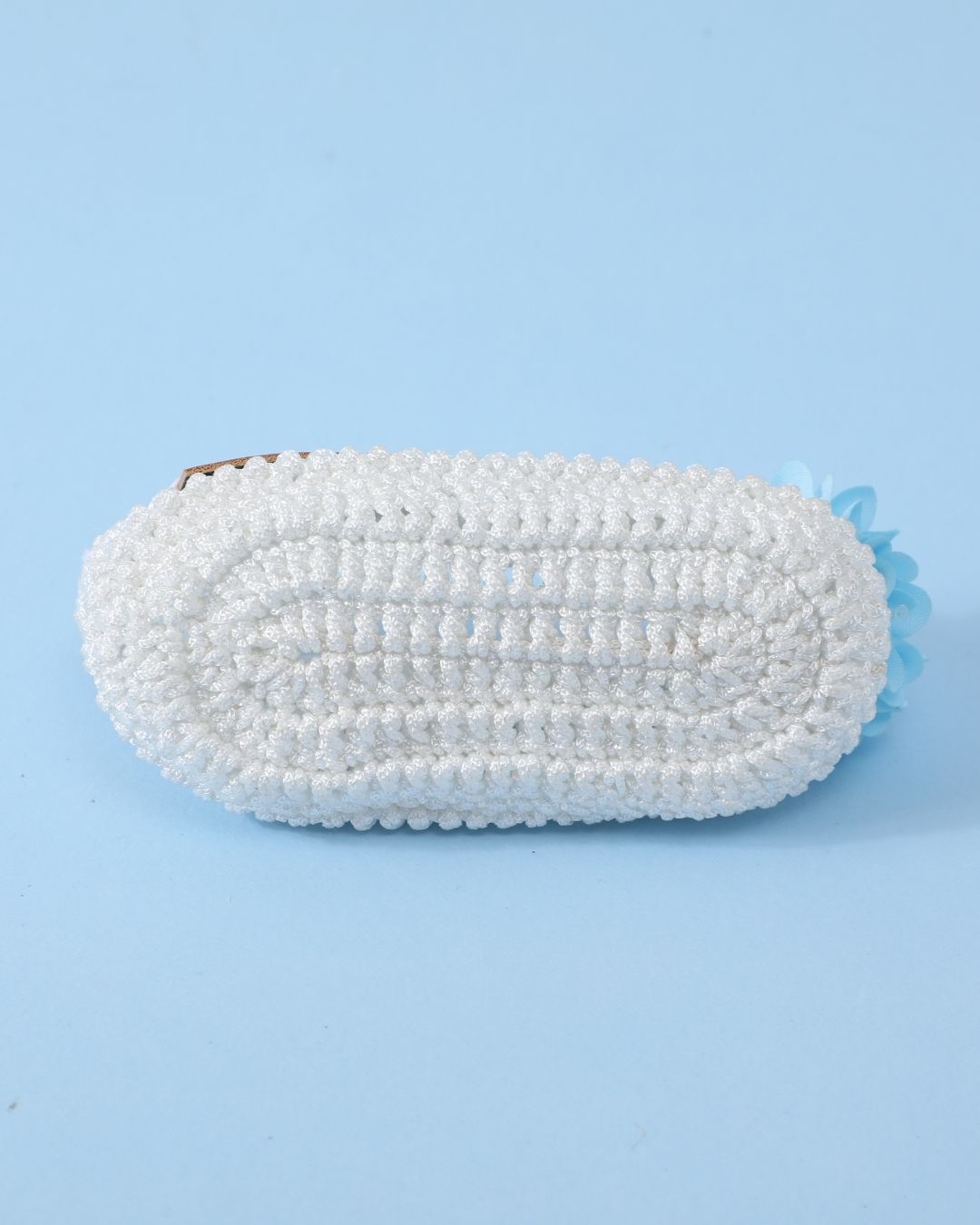 White & Blue Handmade Crochet Baby Infant Girl Booties With Headband