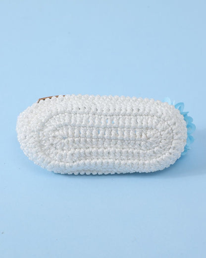 White & Blue Handmade Crochet Baby Infant Girl Booties With Headband