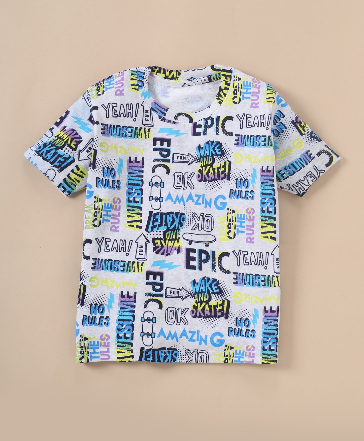 Blue & Grey Pure Cotton Half Sleeves Typographic Printed T-shirt & Shorts Set for Boys - Pack of 2