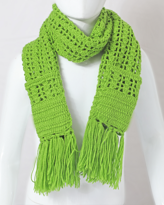 Green Handmade Woollen Hand Knitted Muffler Stole with Pockets for Girls