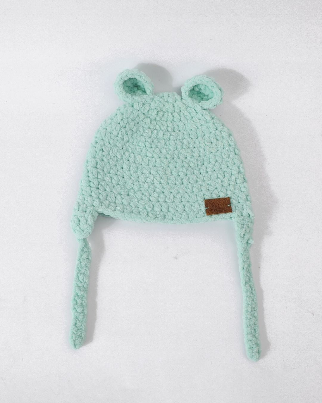 Green Self Design Beanie Handmade Knitted Woollen Cap for Kids