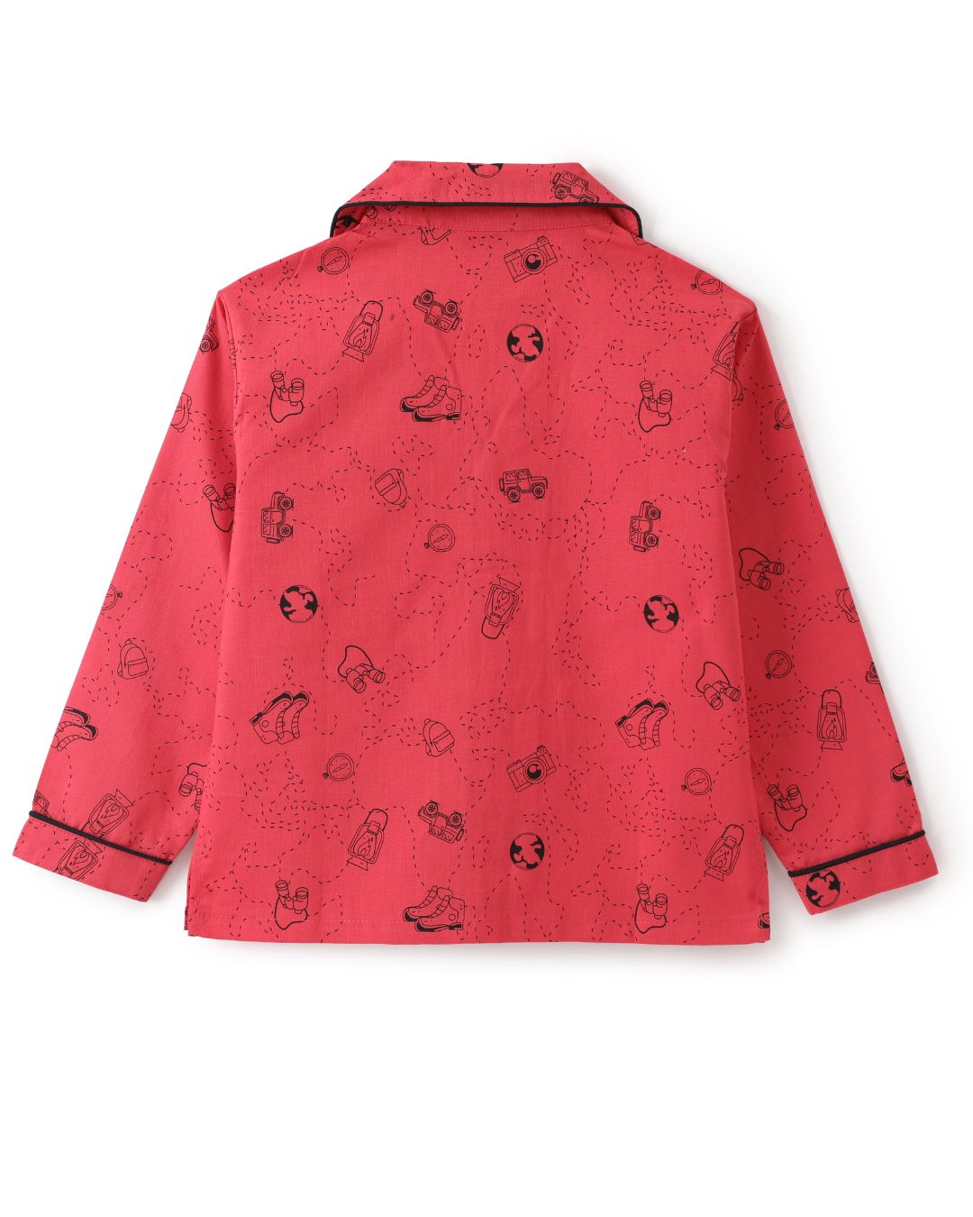 Red Premium Cotton Full Sleeves Car Printed Collar Style Nightsuit for Kids