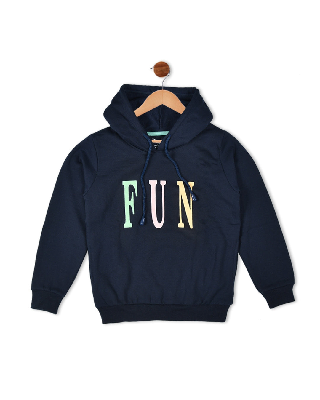 Navy Blue Cotton Fleece Unisex Kids Hooded Sweatshirt