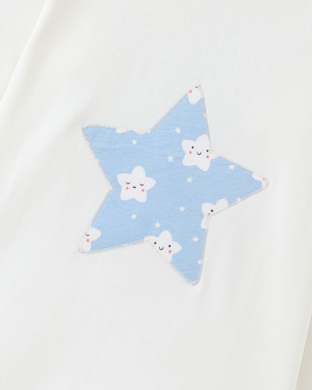 Star Printed Premium Cotton Full Sleeves White T-Shirt with Blue Pyjama for Boys & Girls