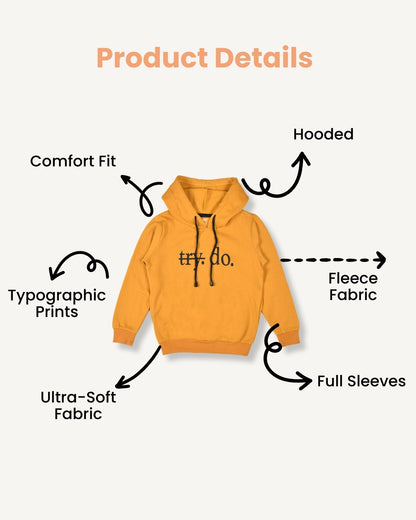 Mustard Cotton Fleece Unisex Hooded Sweatshirt for Kids