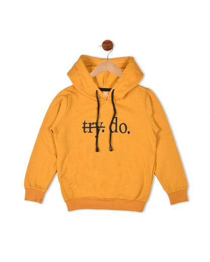 Mustard Cotton Fleece Unisex Hooded Sweatshirt for Kids