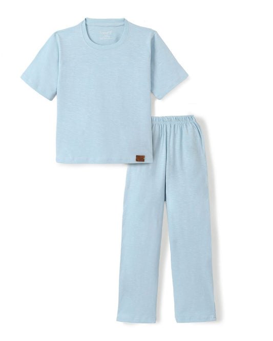 Blue Premium Cotton Half Sleeves Solid Co-ord Set for Girls