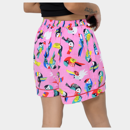 Multicolor Bird Printed Cotton Shorts for Girls