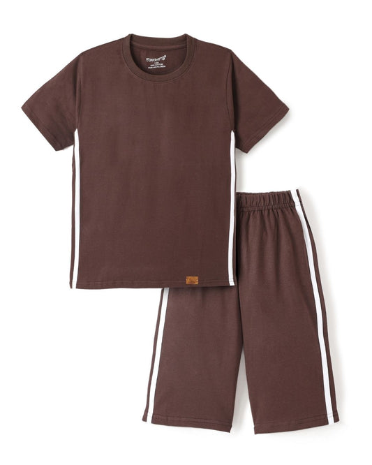 Brown Premium Cotton Half Sleeves Solid T-Shirt & Shorts Set for Boys