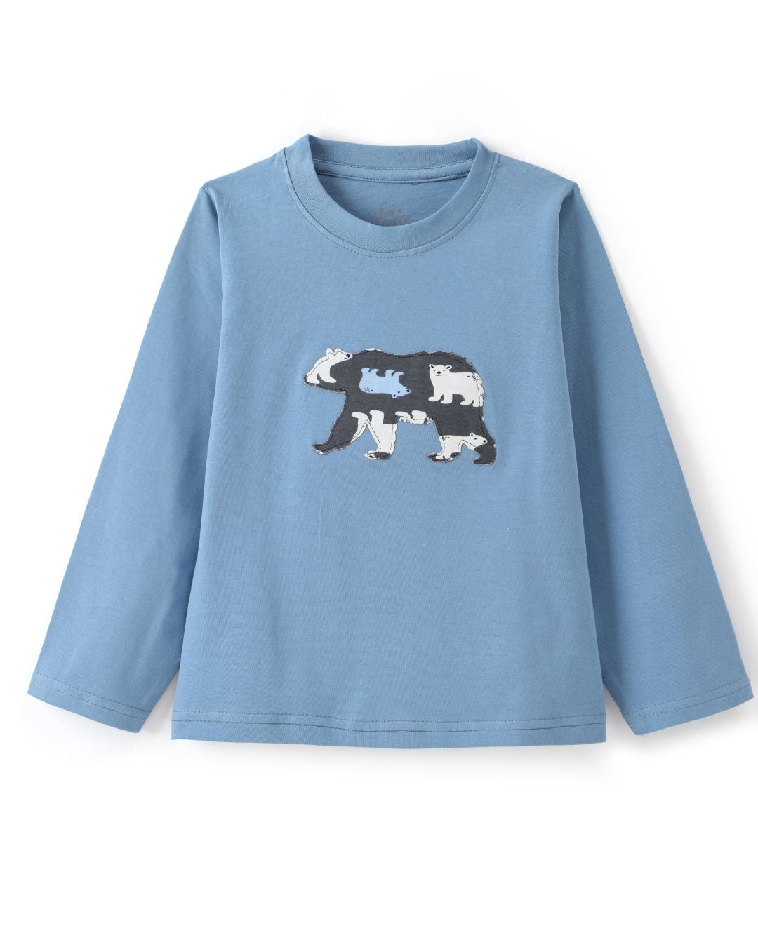 Bear Printed Premium Cotton Full Sleeves Blue T-Shirt with Grey Pyjama for Boys & Girls