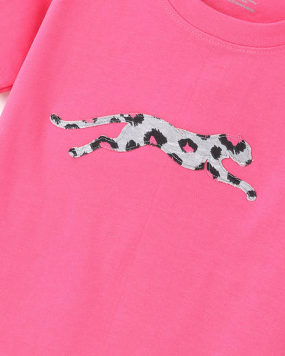 Cheetah Printed Premium Cotton Half Sleeves Pink T-Shirt with Grey Pyjama for Girls