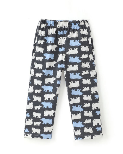 Bear Printed Premium Cotton Full Sleeves Blue T-Shirt with Grey Pyjama for Boys & Girls