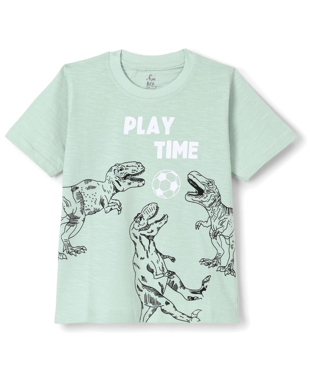 Dinosaur Printed Premium Cotton Half Sleeves Green T-Shirt with Black Jogger for Boys