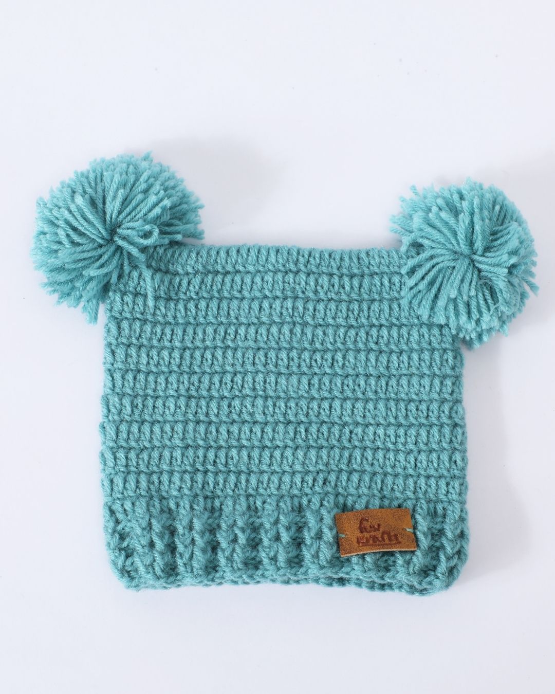 Green Self Design Beanie Handmade Knitted Woollen Cap for Girls & Boys