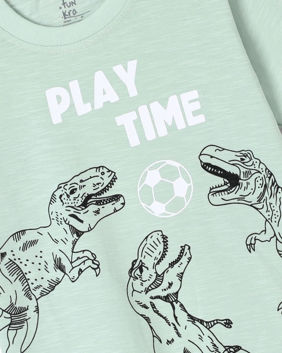 Dinosaur Printed Premium Cotton Half Sleeves Green T-Shirt with Black Jogger for Boys