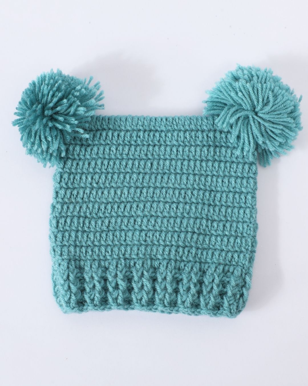 Green Self Design Beanie Handmade Knitted Woollen Cap for Girls & Boys