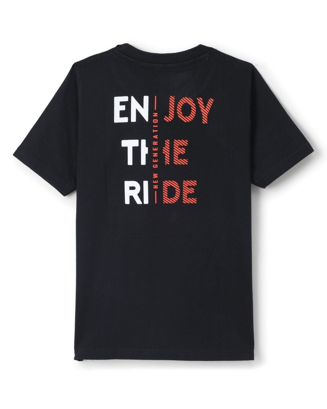 Typographic Printed Premium Cotton Half Sleeves Black T-Shirt with Black Jogger for Boys