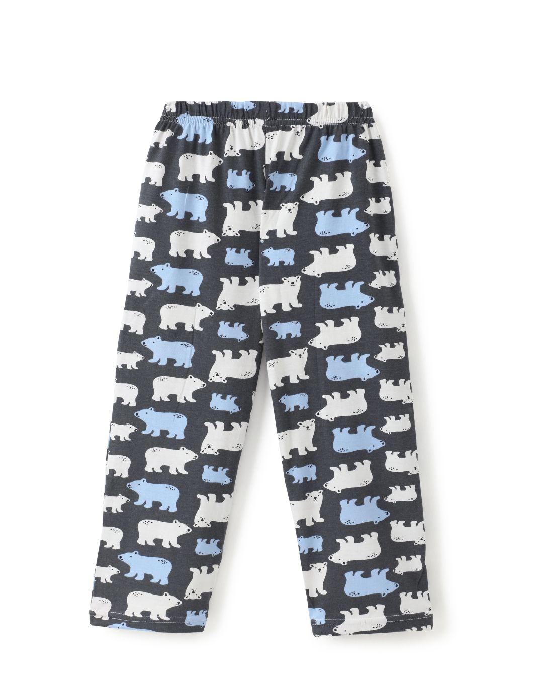 Bear Printed Premium Cotton Full Sleeves Blue T-Shirt with Grey Pyjama for Boys & Girls