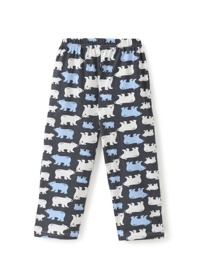 Bear Printed Premium Cotton Full Sleeves Blue T-Shirt with Grey Pyjama for Boys & Girls