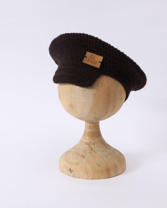 Brown Self Design Handmade Knitted Woollen Golf Cap for Boys