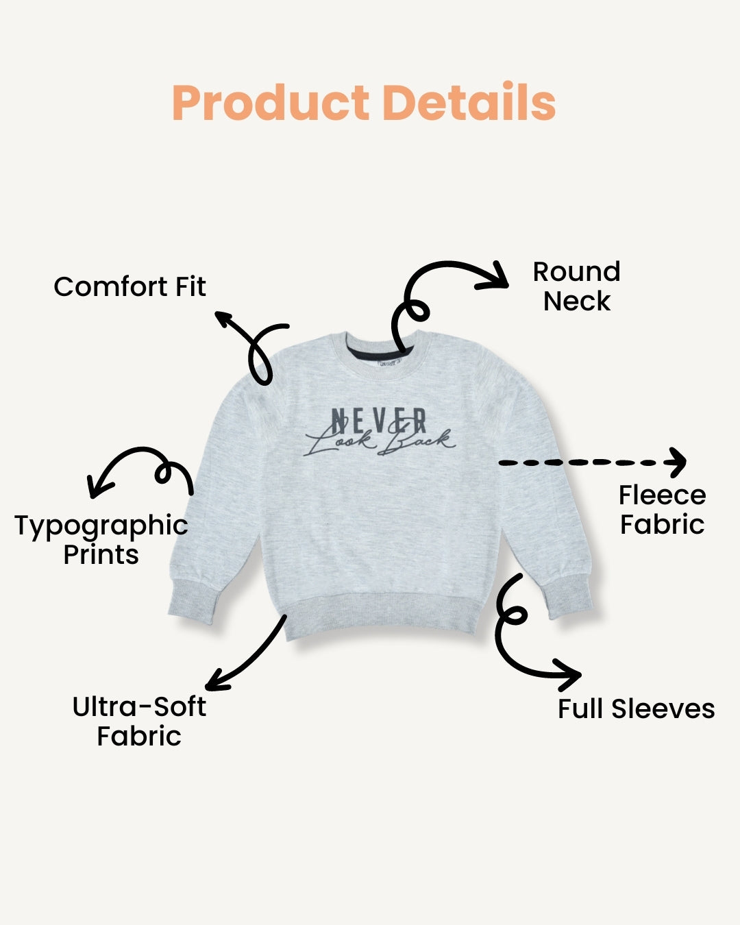 Grey Cotton Fleece Unisex Sweatshirt for Kids