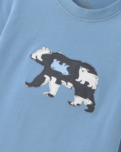 Bear Printed Premium Cotton Full Sleeves Blue T-Shirt with Grey Pyjama for Boys & Girls