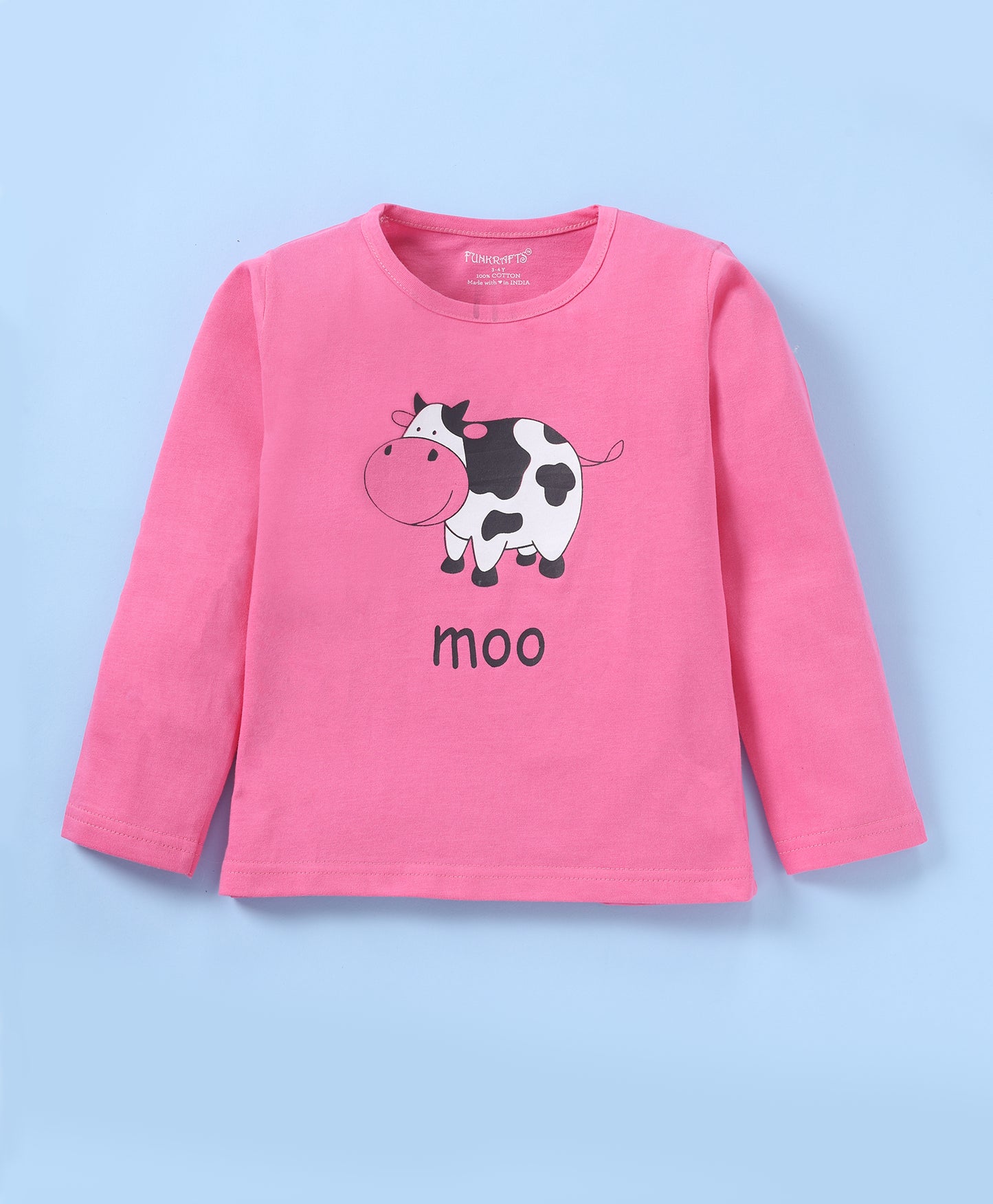 Navy Blue & Pink Pure Cotton Knitted Full Sleeves Bear & Cow Printed Nightsuit for Girls - Pack of 2