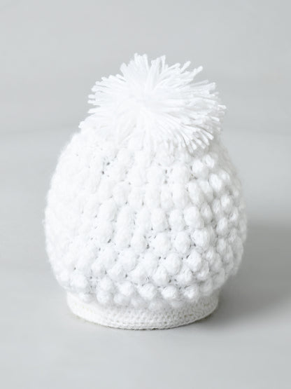 Pack of 2 White & Pink Woolen Pom Pom Cap for Kids