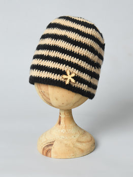 Brown & Blue Handmade Woollen Striped Cap for Kids