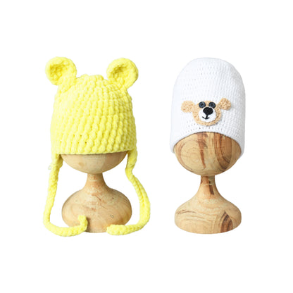 Pack of 2 White & Yellow Woolen Cap for Kids