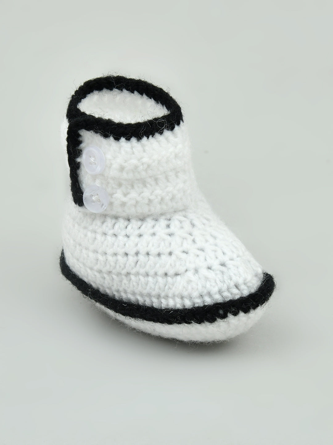 Pack of 2 White & Red Handmade Woollen Crochet Baby Booties for Girls