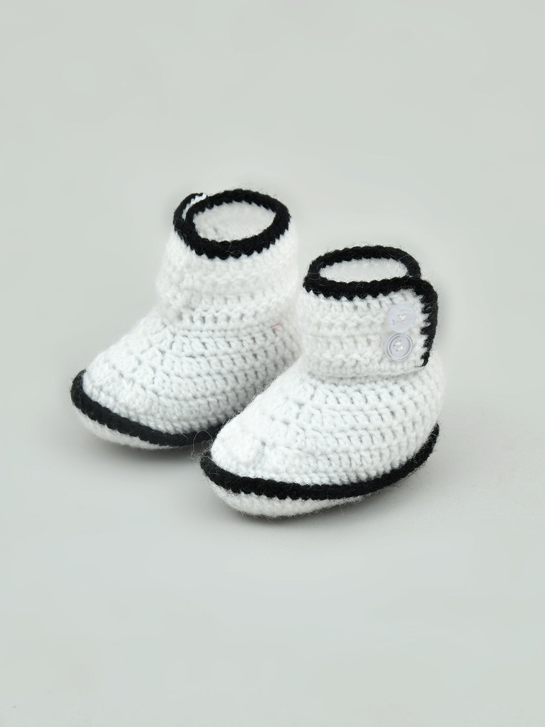 Pack of 2 White & Red Handmade Woollen Crochet Baby Booties for Girls