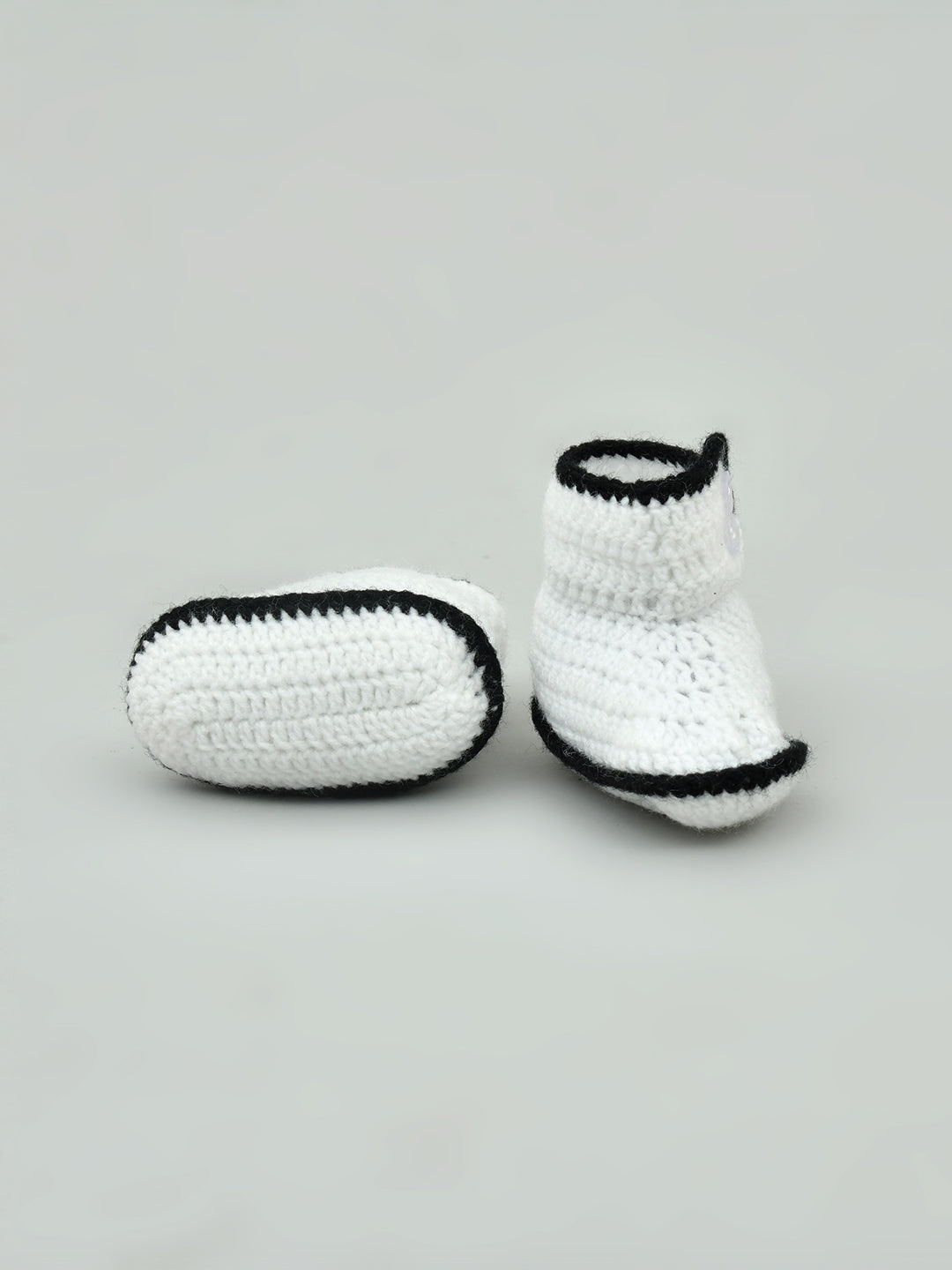 Pack of 2 White & Red Handmade Woollen Crochet Baby Booties for Girls