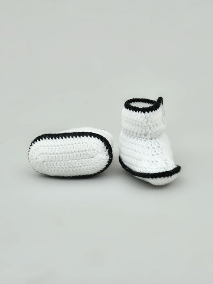 Pack of 2 White & Red Handmade Woollen Crochet Baby Booties for Girls