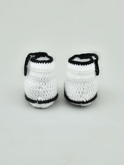 Pack of 2 White & Red Handmade Woollen Crochet Baby Booties for Girls