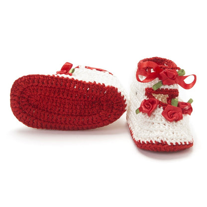 Pack of 2 White & Red Handmade Crochet Baby Booties for Girls