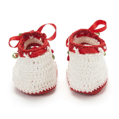 Pack of 2 White & Red Handmade Crochet Baby Booties for Girls