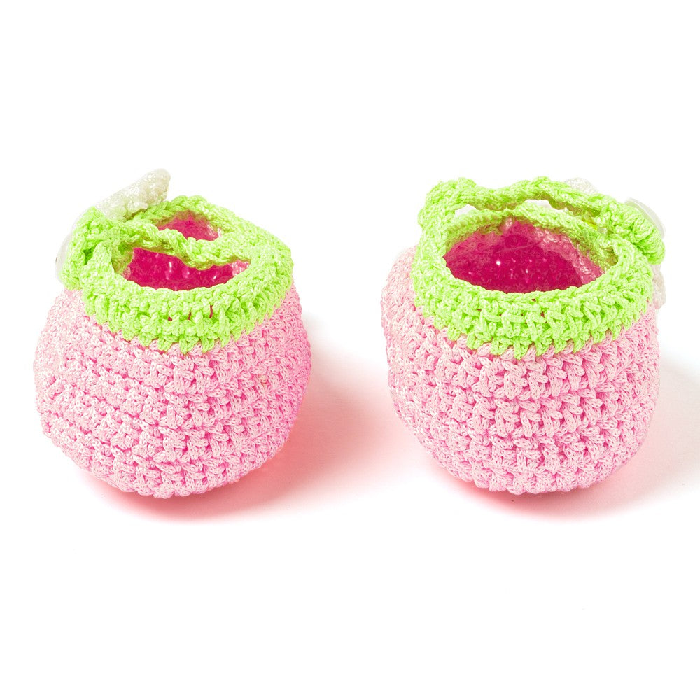 Pack of 2 Off White & Pink Handmade Crochet Baby Booties for Girls