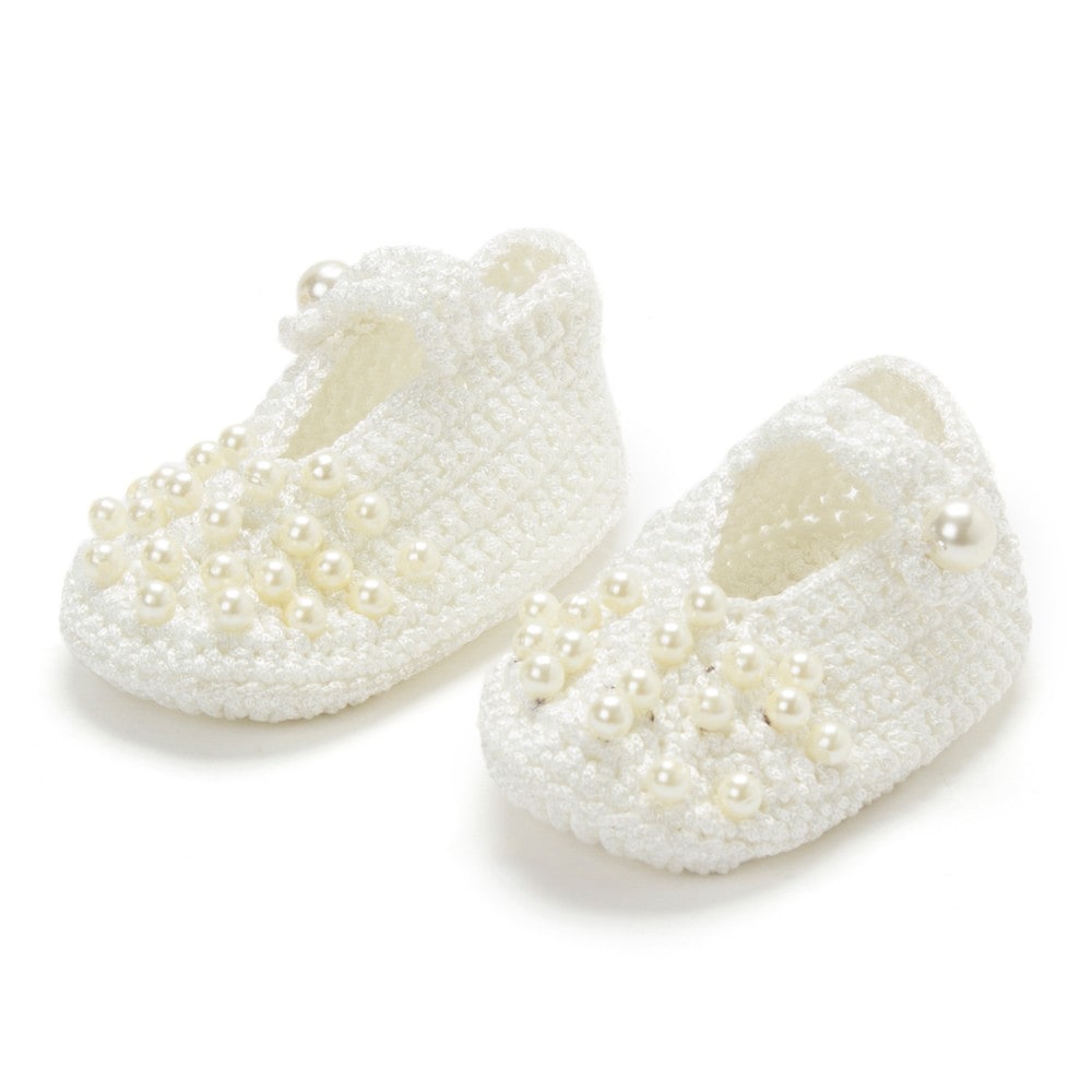 Pack of 2 Off White Handmade Crochet Baby Booties for Girls