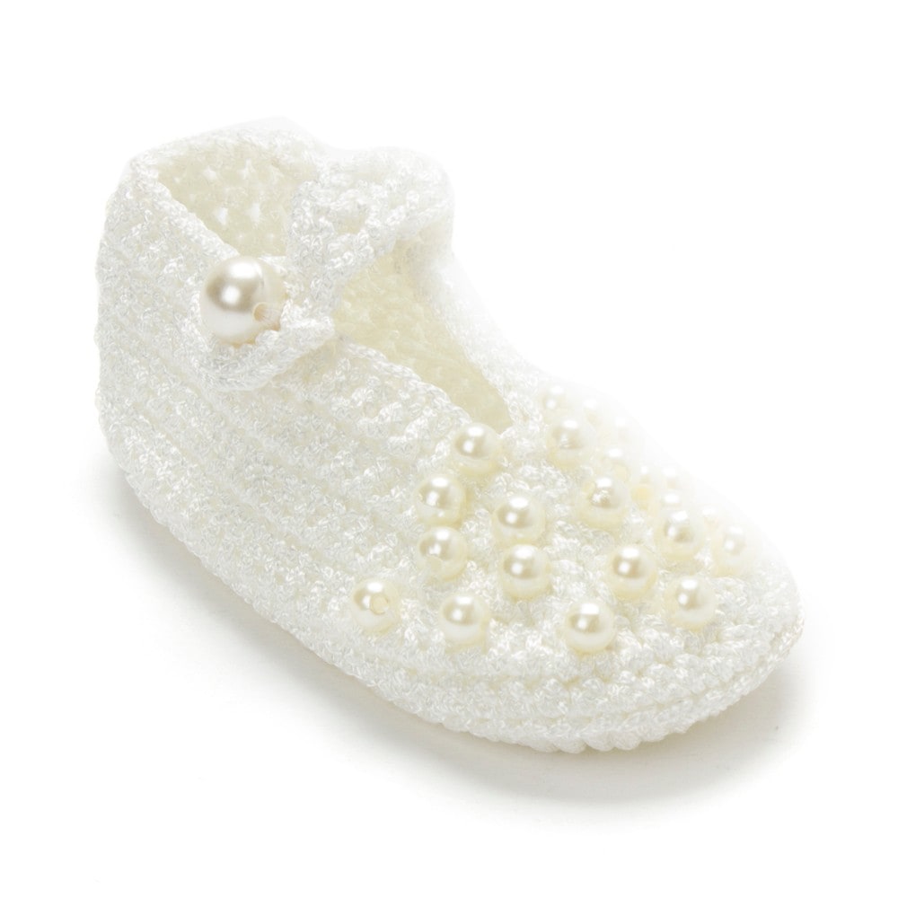 Pack of 2 Off White Handmade Crochet Baby Booties for Girls