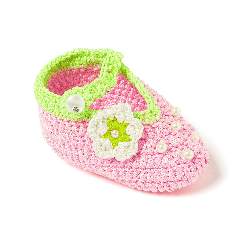 Pack of 2 Off White & Pink Handmade Crochet Baby Booties for Girls