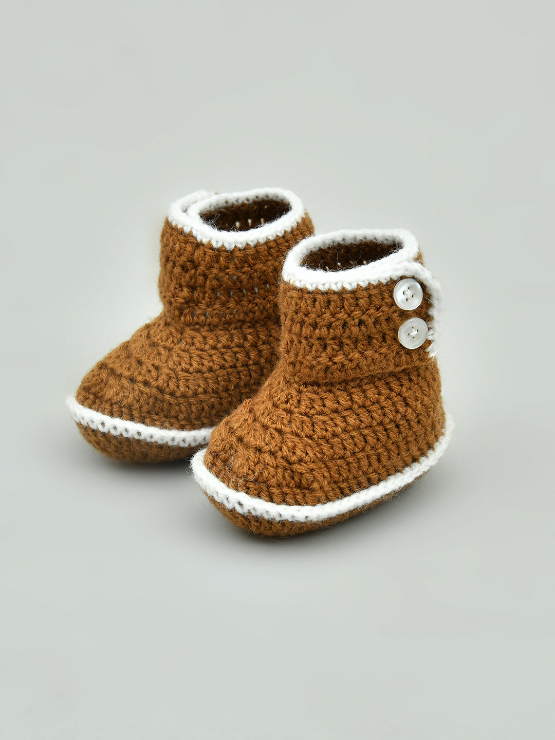 Pack of 2 Brown & White Handmade Crochet Baby Booties for Girls