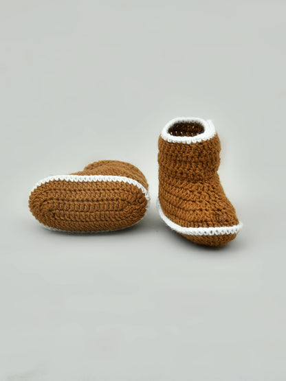 Pack of 2 Brown & White Handmade Crochet Baby Booties for Girls