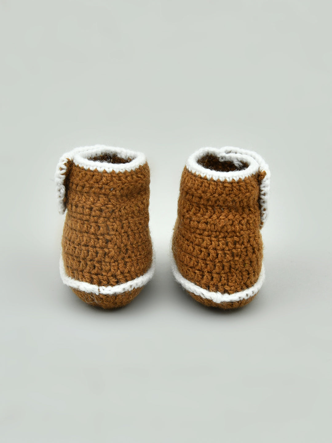 Pack of 2 Brown & White Handmade Crochet Baby Booties for Girls