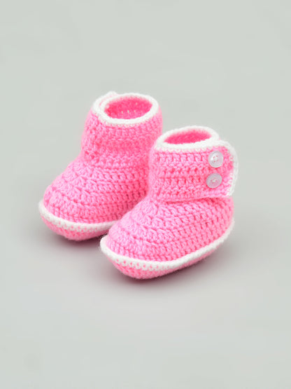 Pack of 2 Pink & White Handmade Crochet Baby Booties for Girls