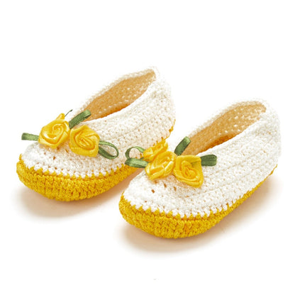 Pack of 2 White & Yellow Handmade Crochet Baby Booties for Girls