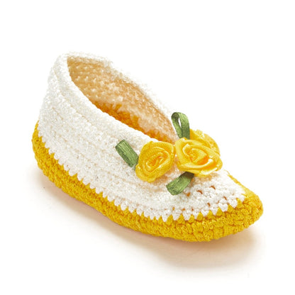 Pack of 2 White & Yellow Handmade Crochet Baby Booties for Girls