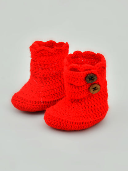 Pack of 2 Red & Off White Handmade Crochet Baby Booties for Girls